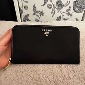 EUC Prada Long Zip Wallet Black Nylon